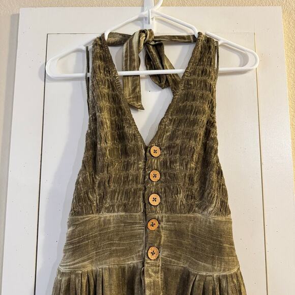Free People Travel Light Halter Neck Smocked Moss Green Jumpsuit Small Hippie - Picture 9 of 12